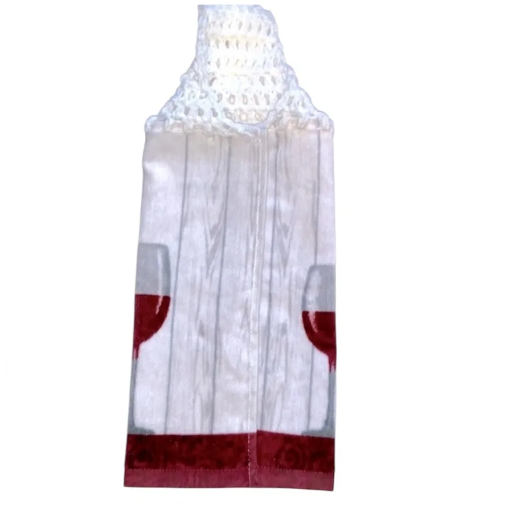 Hand Crafted Cabernet Wine Hanging Kitchen Towel with Burgundy and White Design